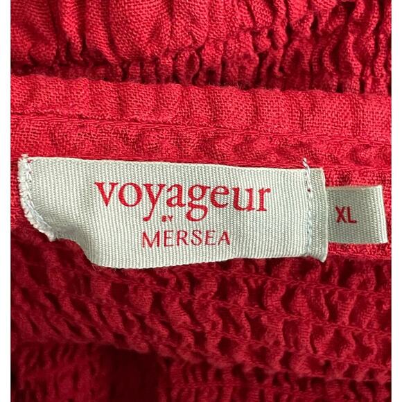 MerSea Voyageur 100% Linen Dress XL Red Embroidered Puff Sleeve Mini Beachy - Picture 9 of 12